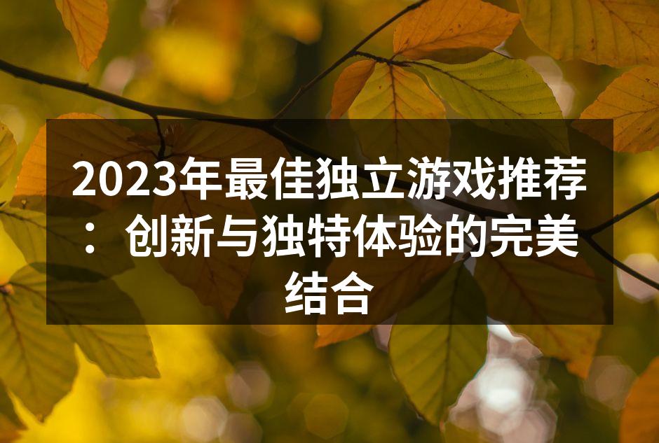2023年最佳独立游戏推荐：创新与独特体验的完美结合
